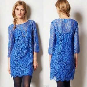 Anthropologie HD in Paris Overture Lace Dress Blue Boho Quarter Sleeves